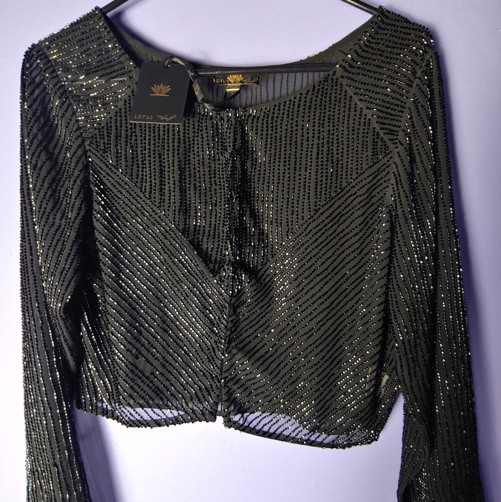 NWT Lotus Threads black beaded cardigan/jacket